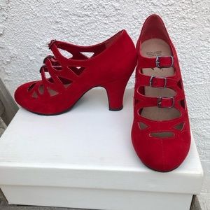 Size 9 Aris Allen red high heeled shoes for dancing with leather soles